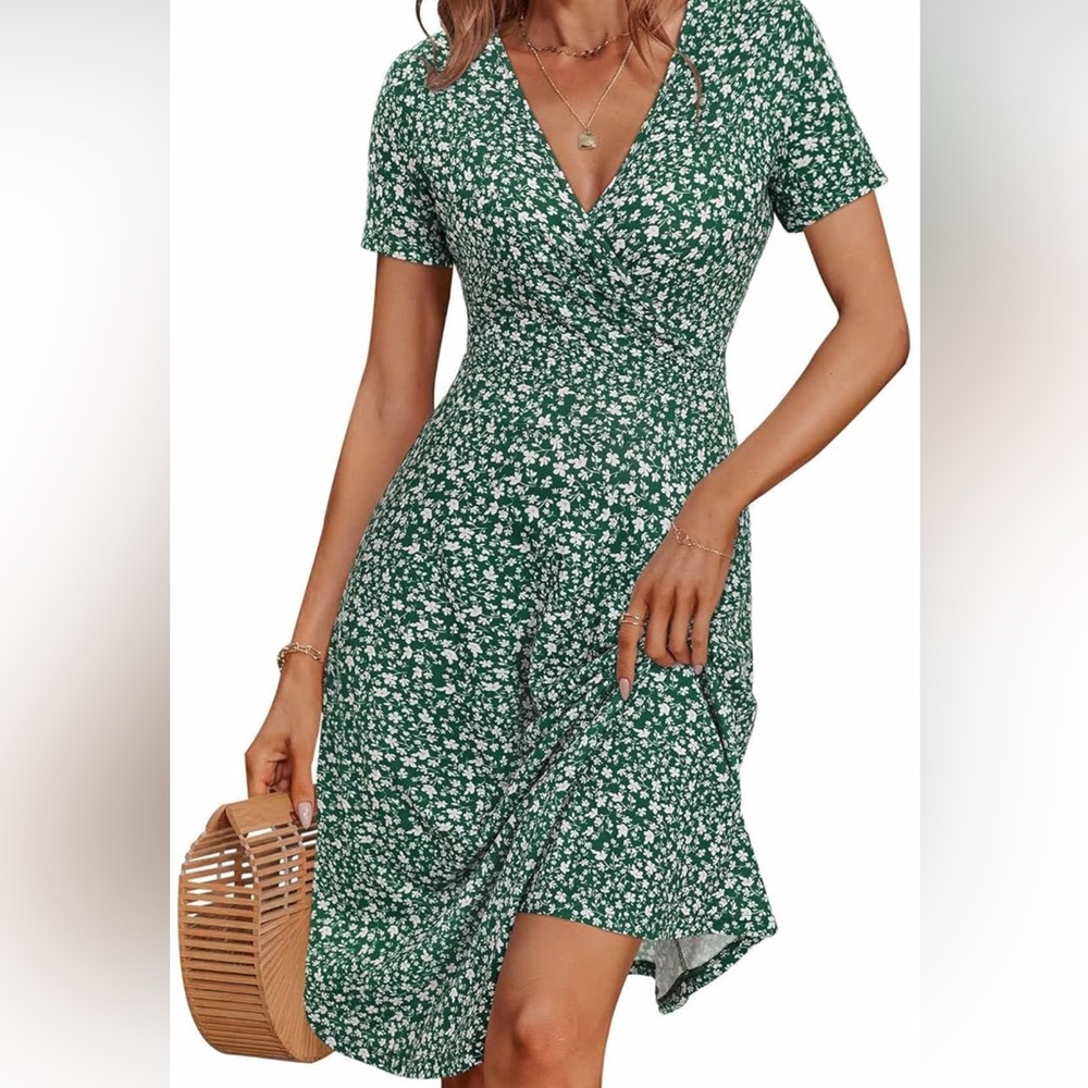 NEW Dress Short Sleeve V Neck Wrap Dress Casual Midi Sundress Size Medium
